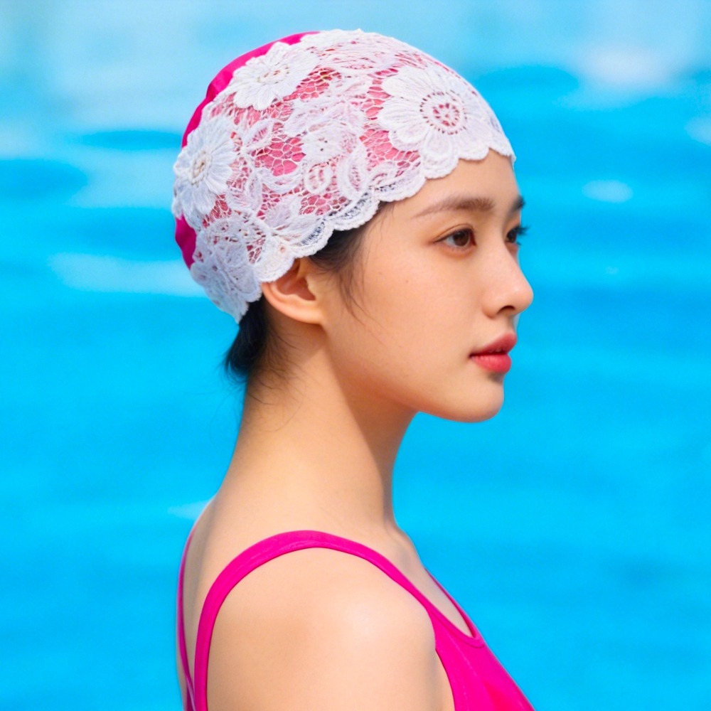 Aquatic Sports Cap - Fashion Protect Ears Lace Swimming Cap