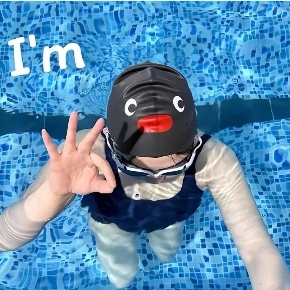 Aquatic Sports Cap - Cute Cartoon Elastic Penguin Swimming Cap
