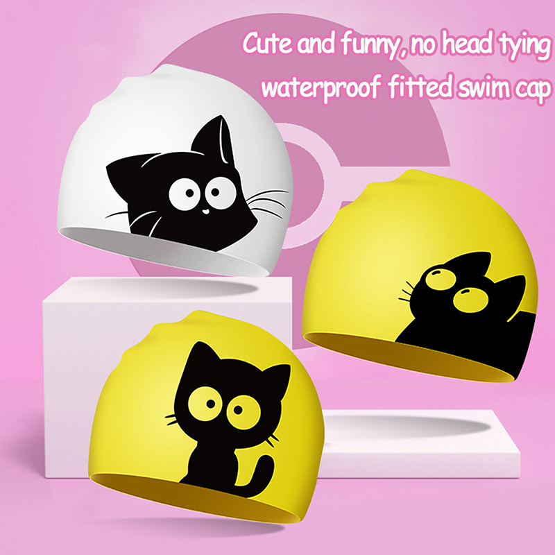Cute Cat Swimming Cap For Long - Aquatic Sports Cap ulasan dan harga